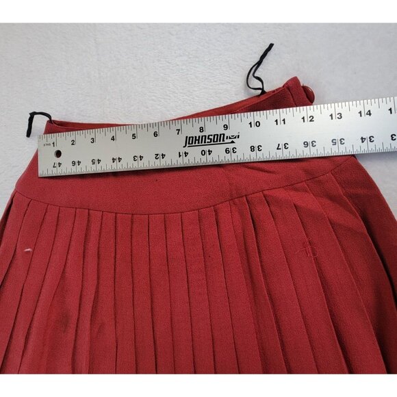 Shelly Walsh Vintage Red Wool Pleated Maxi Skirt Size 4 with Side Button Detail - Picture 4 of 9